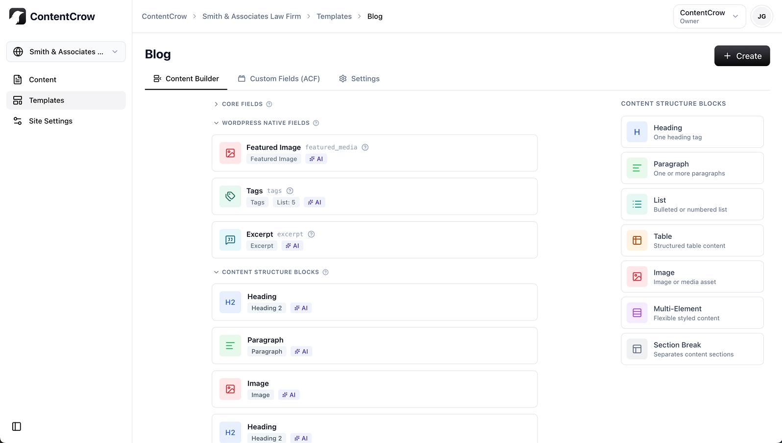ContentCrow templates page screenshot